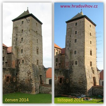 HRAD ŠVIHOV - Věž před začátkem prací a po obnově fasád